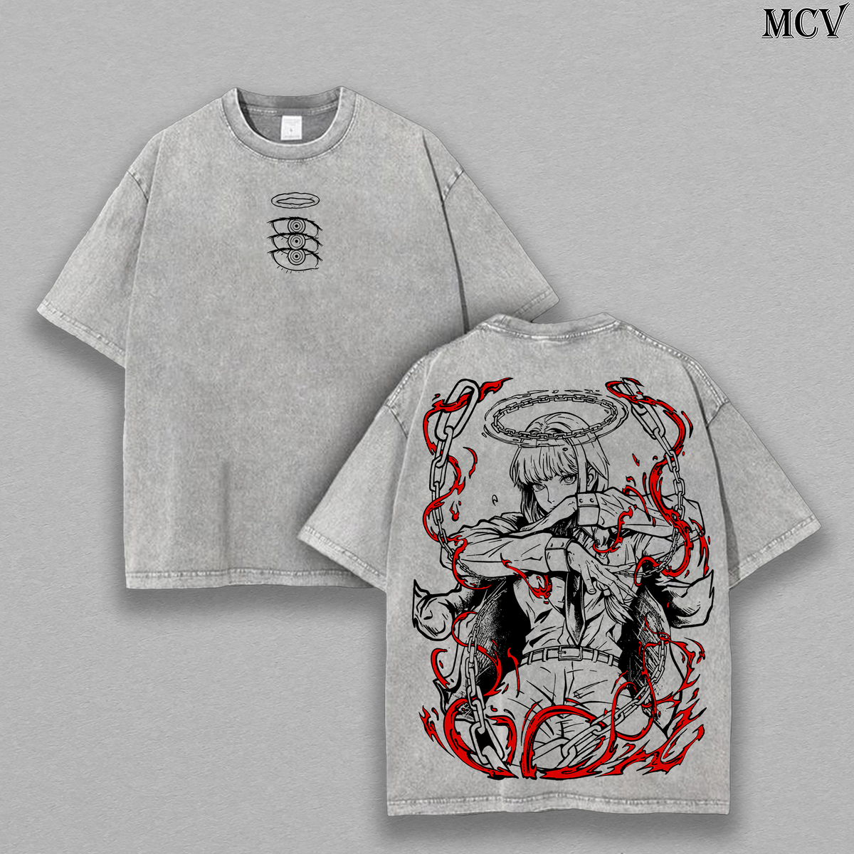 Chain Control Makima – Chainsaw Man Vintage Washed Anime Graphic Tee