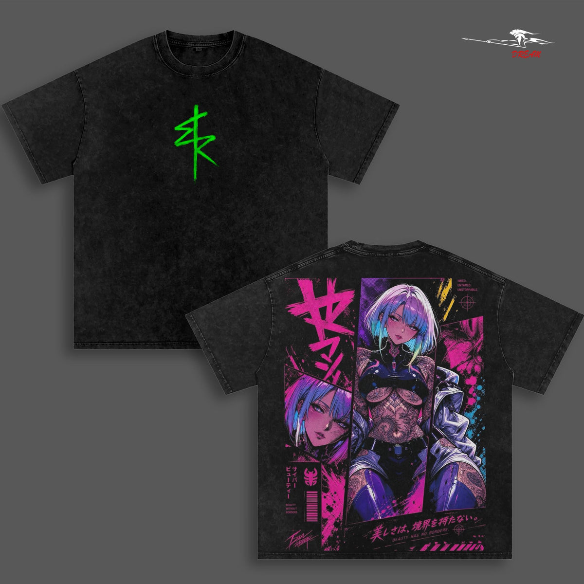 Lucy Cyberpunk Edgerunners Anime Double Printed Vintage Washed Tee Unisex Oversize Heavyweight Cotton T-shirt