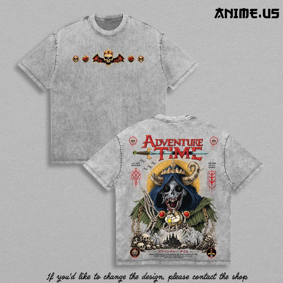 Adventure Time The Lich Vintage Washed Graphic T-Shirt | Dark Fantasy Heavy Metal Art Oversized Heavyweight Cotton Streetwear Dark Lord Skeleton Tee