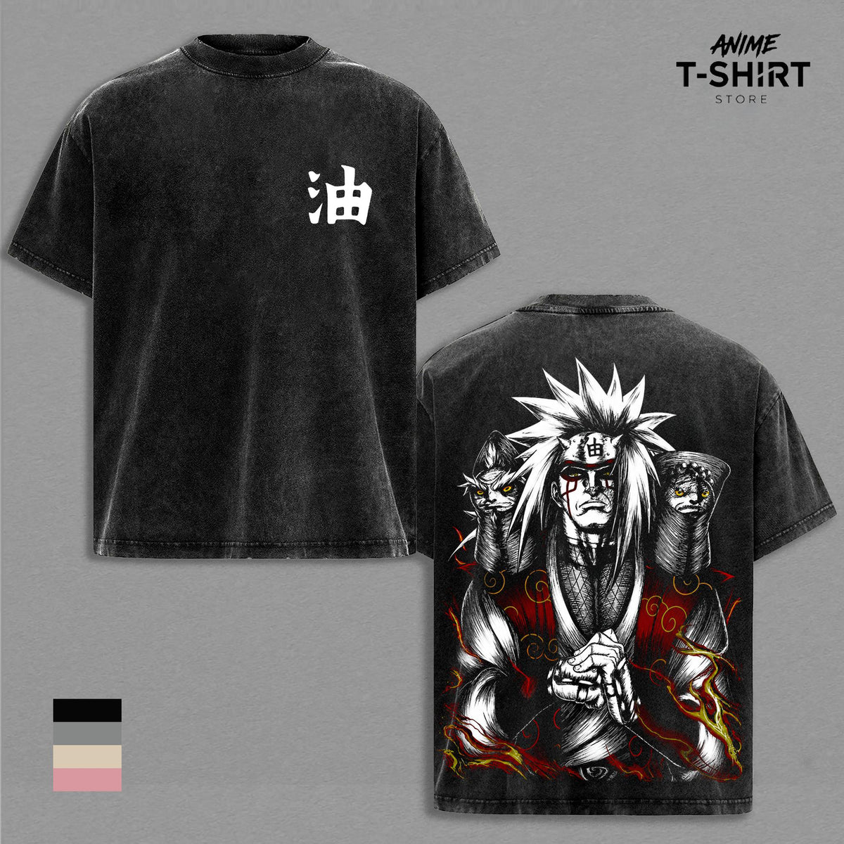 Jiraiya - NRT Anime Graphic Tee Vintage Washed Oversized Shirt Legendary Sannin Sage Mode Manga Streetwear Unisex Fan Gift