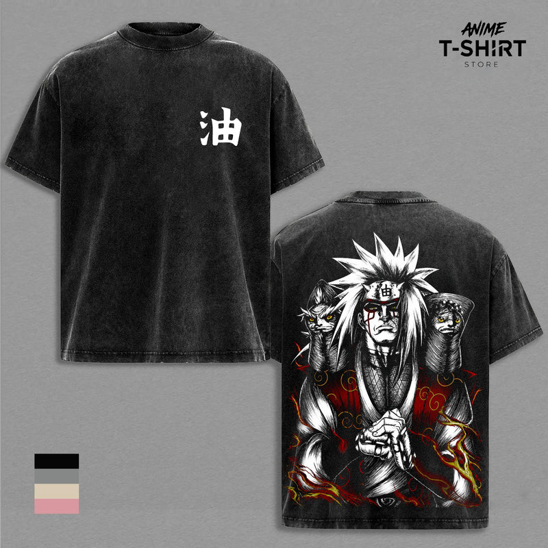 Jiraiya - NRT Anime Graphic Tee Vintage Washed Oversized Shirt Legendary Sannin Sage Mode Manga Streetwear Unisex Fan Gift