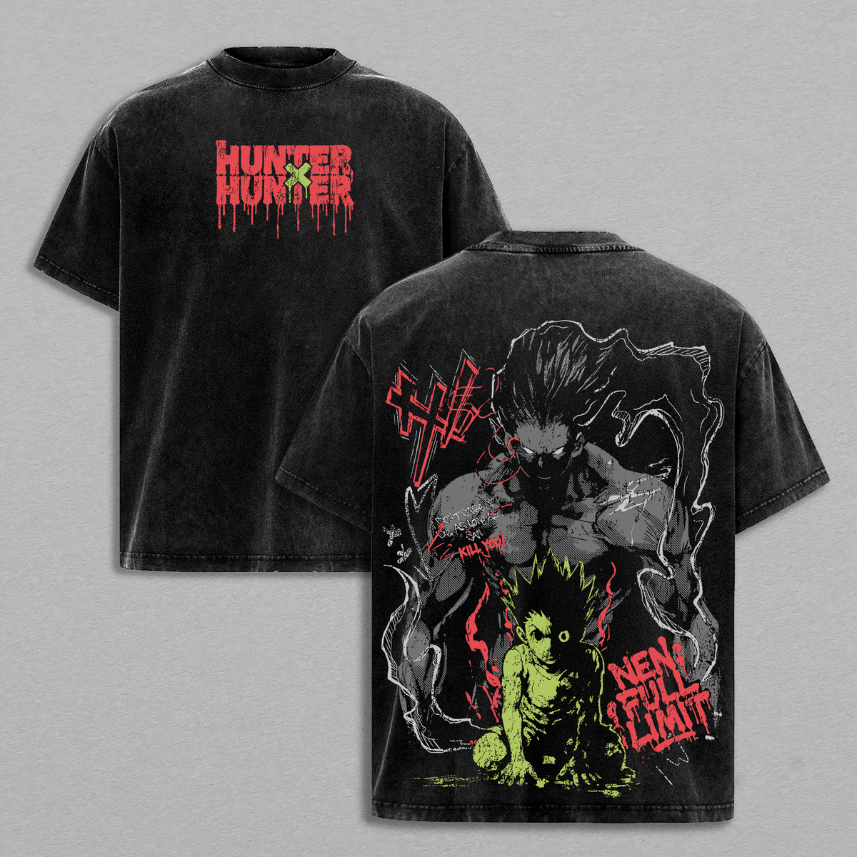 Gon Rage Unleashed Vintage Washed Oversized T-Shirt And Hoodie – Hunter x Hunter Dark Shonen Anime Graphic Tee, Heavyweight Cotton Unisex Streetwear Gift for Anime Fans