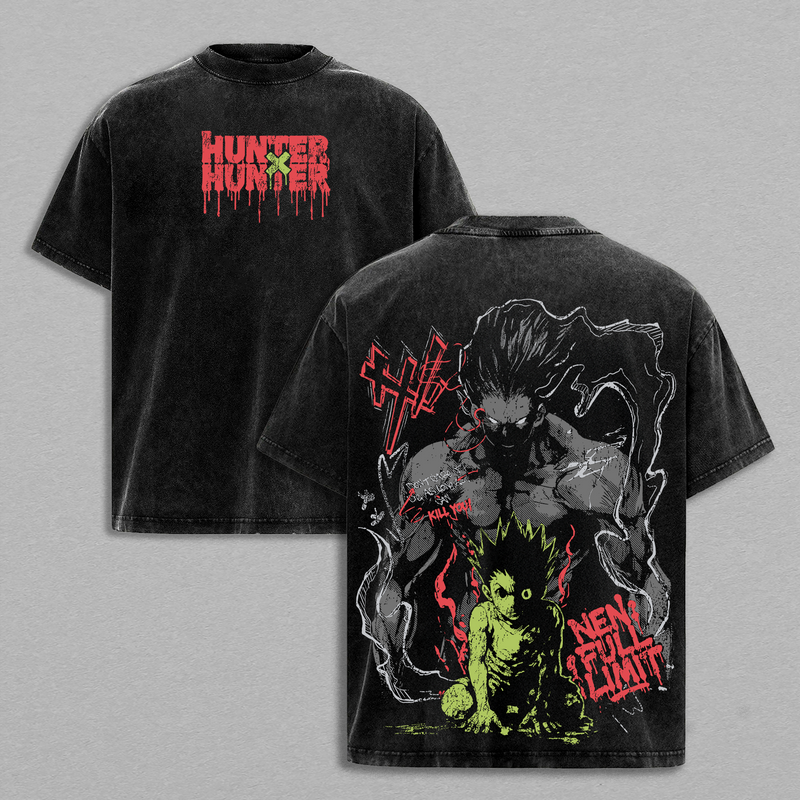 Gon Rage Unleashed Vintage Washed Oversized T-Shirt And Hoodie – Hunter x Hunter Dark Shonen Anime Graphic Tee, Heavyweight Cotton Unisex Streetwear Gift for Anime Fans