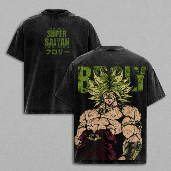 Broly - DBZ Vintage Washed Anime T-Shirt Oversized Boxy Fit Heavyweight Cotton Graphic Tee Legendary Super ''Saiyan'' Streetwear Shirt Unisex Daily Wear Gift for DBZ Fans