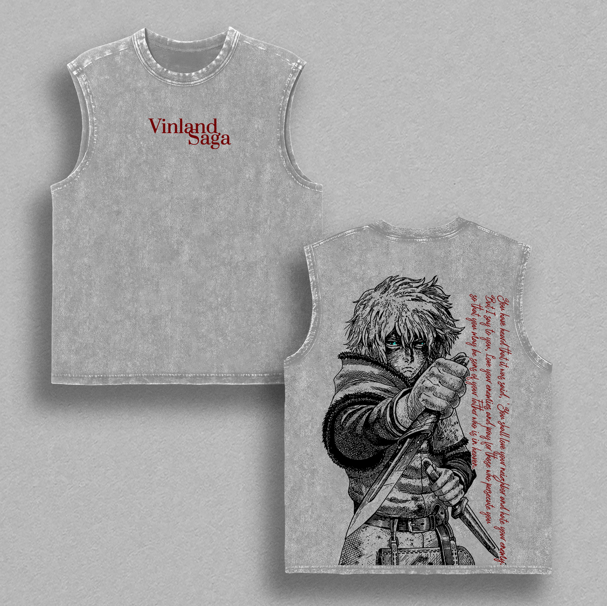 Vinland Saga Thorfinn Graphic Tee, Vintage Washed Cotton, Unisex Oversized T-shirt, Dark Aesthetic with Viking-Inspired Sword Design, Powerful Quote for Anime Fans