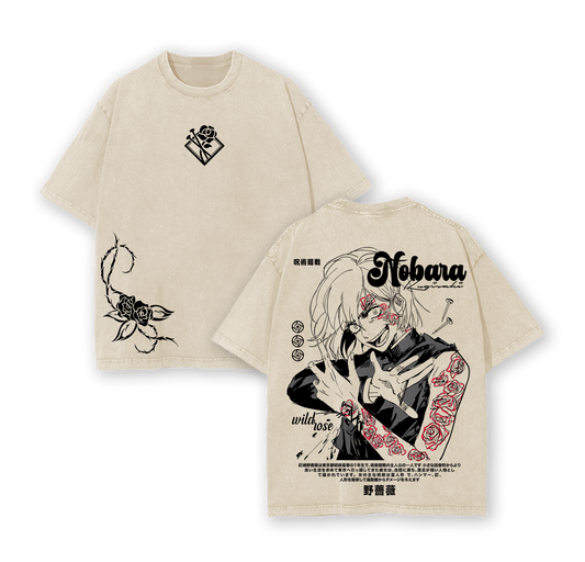 Nobara Kugisaki Jujutsu Kaisen Rose Graphic Vintage Washed Oversized T Shirt