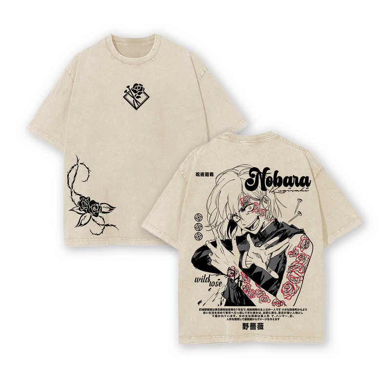 Nobara Kugisaki Jujutsu Kaisen Rose Graphic Vintage Washed Oversized T Shirt