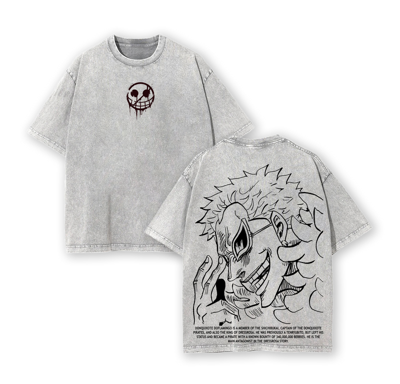 Doflamingo One Piece Anime Double Printed Vintage Washed Tee