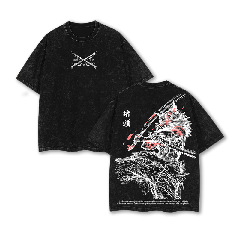 Inosuke Hashibira Demon Slayer Washed Tee, Vintage Oversize Anime Graphic Shirt, Retro 90s Manga Double Printed T-Shirt