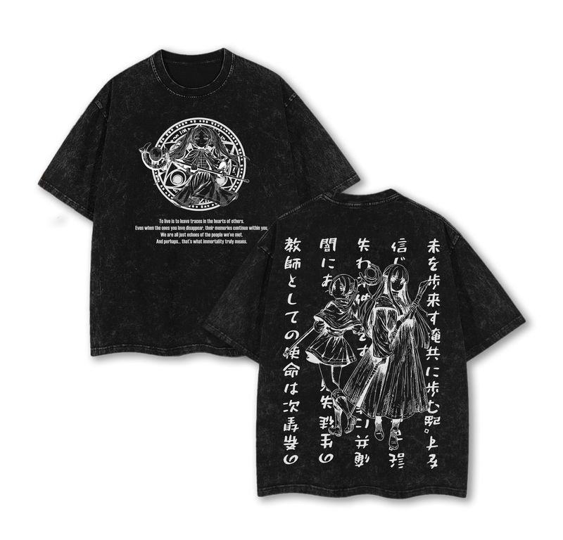 Sousou no Frieren. Frieren & Fern Anime Double Printed Vintage Washed Tee Unisex Oversize Anime Manga Washed Heavyweight Cotton T-shirt