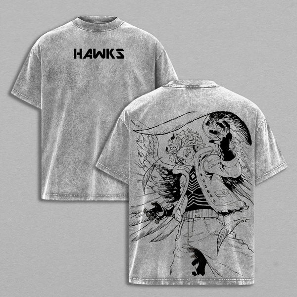Keigo Takami “Wing Hero Hawks” Vintage Oversized Washed T-Shirt, My Hero Academia Heavy Cotton Graphic Tee, Retro Anime Streetwear Unisex