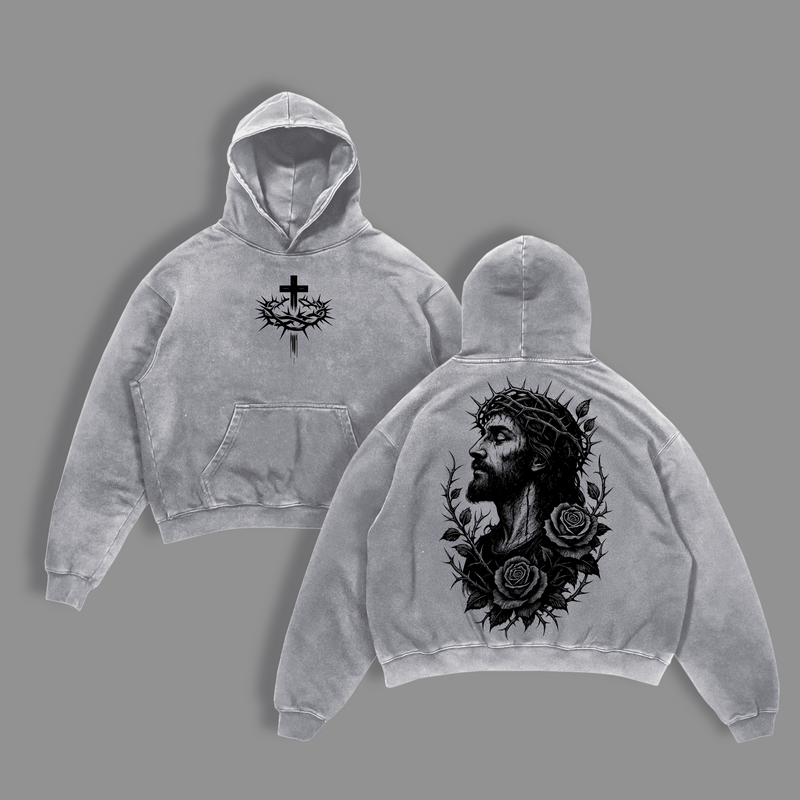 Jesus Crown of Thorns x Black Rose Tshirt & Hoodie Washed, God Apparel Tee, Jesus T-Shirt, Easter Streetwear, Christian Apparel Graphic Tees, Gym Pump Cover Christmas & Thanksgiving Outfit