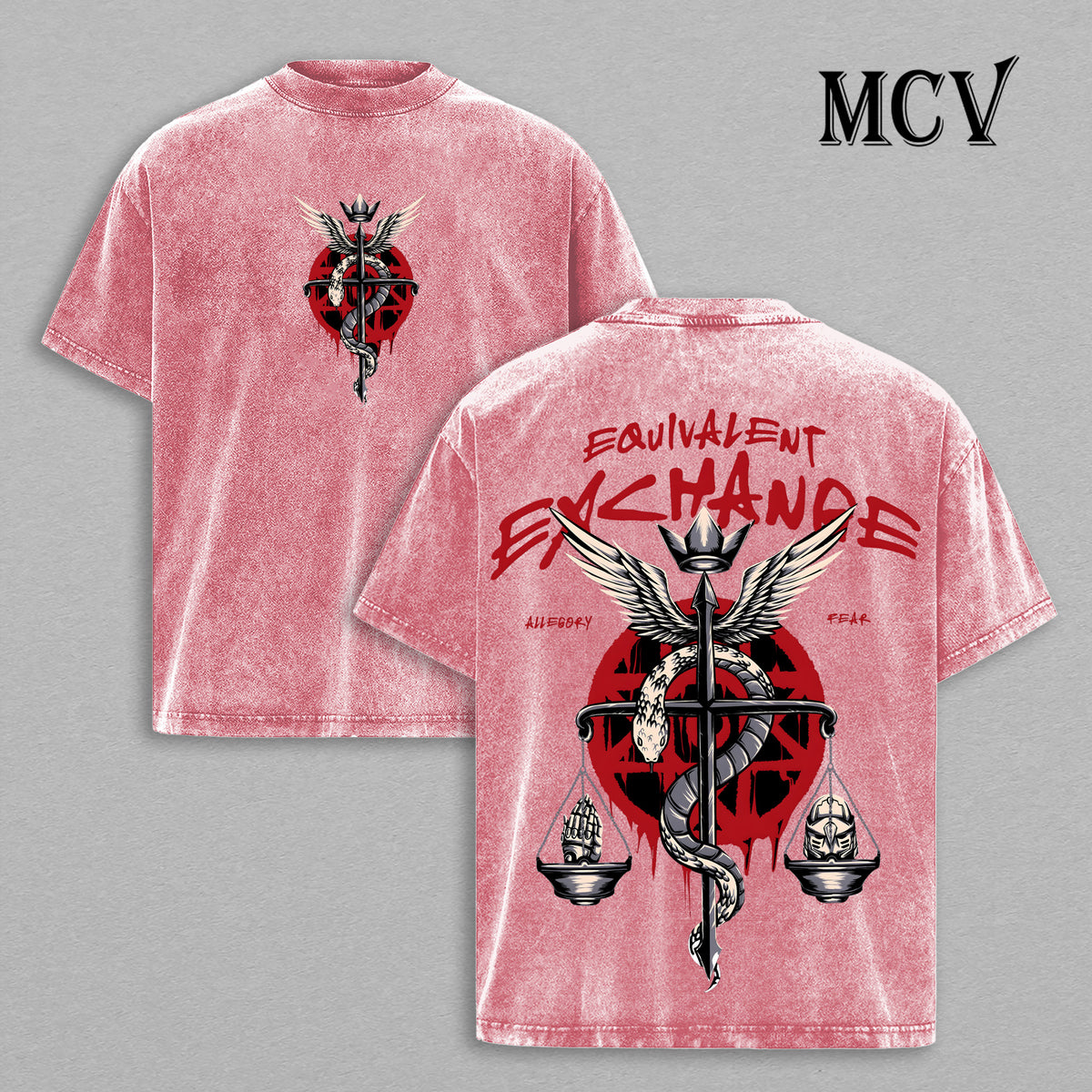 Equivalent Exchange Fullmetal Alchemist Washed T-Shirt, Vintage Anime Oversized Tee