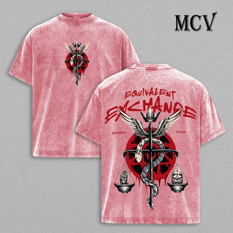 Equivalent Exchange Fullmetal Alchemist Washed T-Shirt, Vintage Anime Oversized Tee