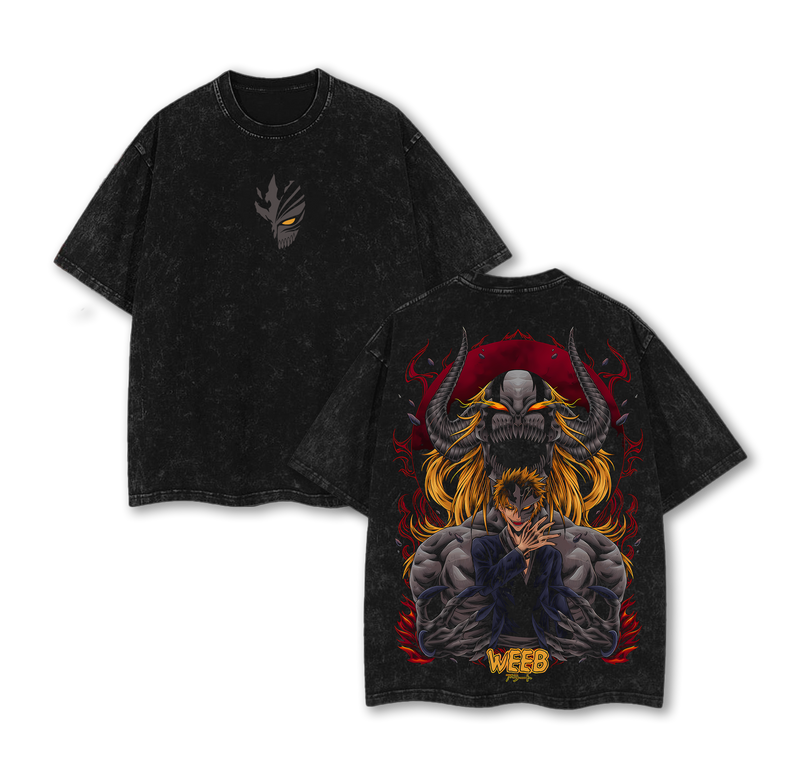 Ichigo Kurosaki Bankai T-Shirt – Bleach Vintage Washed Oversized Heavy Cotton Anime Tee