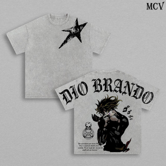 Dio Brando Anime Vintage Washed T-Shirt, JoJo Villain Graphic Tee, Manga Streetwear Heavyweight Cotton Shirt
