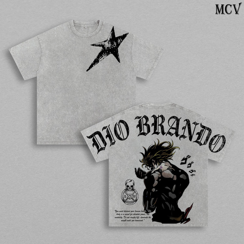 Dio Brando Anime Vintage Washed T-Shirt, JoJo Villain Graphic Tee, Manga Streetwear Heavyweight Cotton Shirt