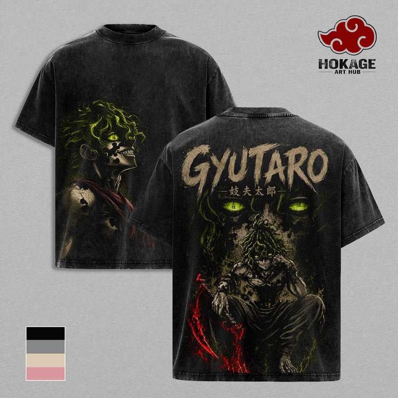 Gyutaro Demon Slayer T-Shirt, Anime Graphic Tee, Vintage Washed Shirt, Oversized Streetwear T-Shirt, Japanese Manga Shirt, Heavyweight Cotton Tee, Unisex Anime Merch, Gift for Demon Slayer Fans