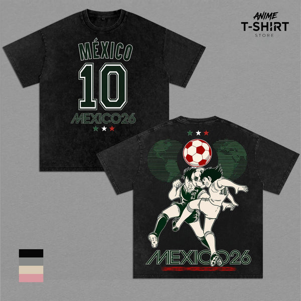 Mexico World Football Tour 2026 Vintage Washed Anime Soccer T Shirt V.2
