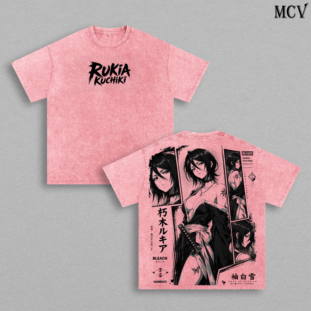 Rukia Kuchiki Bleach Tee – Rukia Kuchiki Vintage Washed T-Shirt | Thousand-Year Blood War | Soul Reaper Anime Manga Graphic Tee | Heavy Cotton Unisex Oversized Streetwear Top