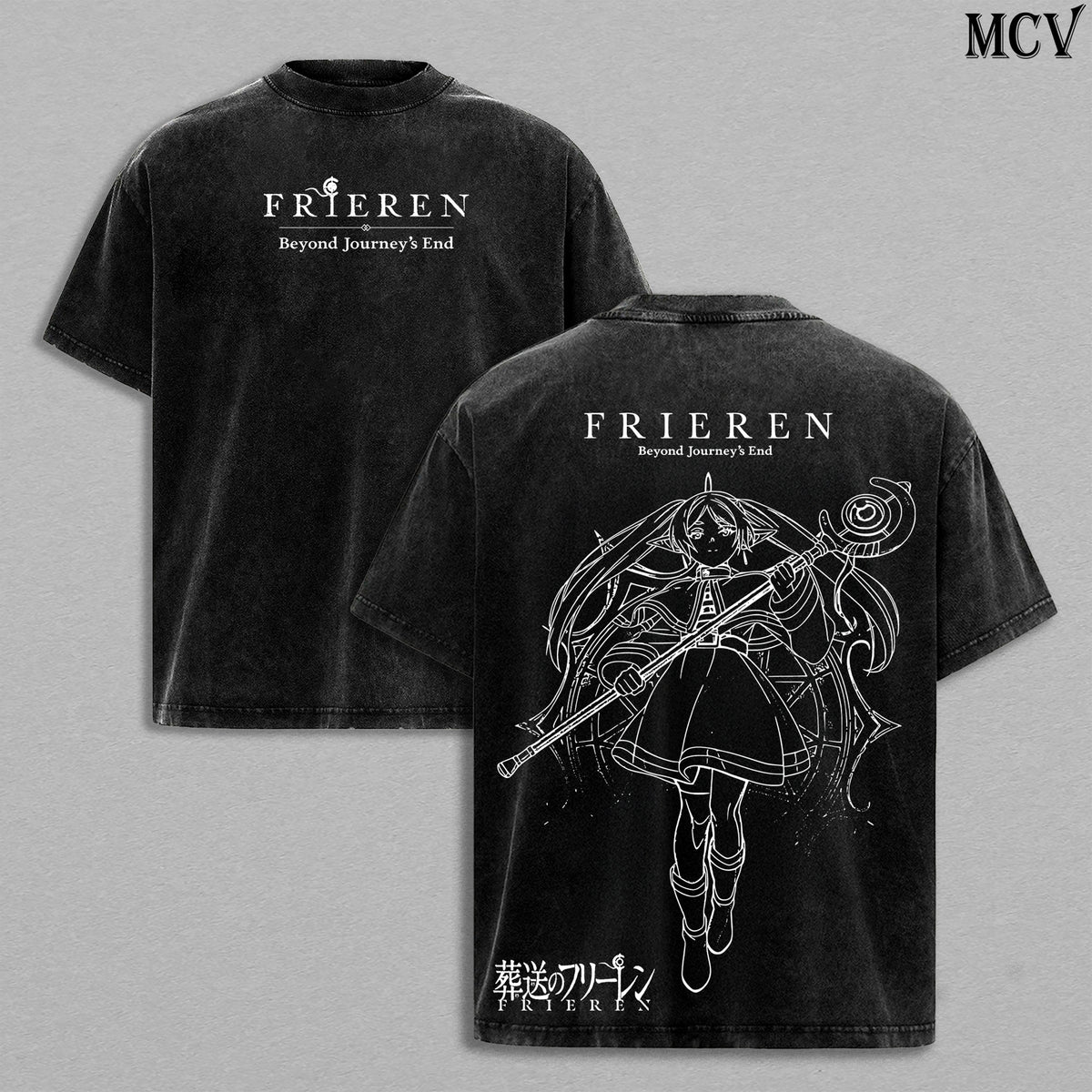 Frieren Arcane Mage – Beyond Journey’s End Vintage Washed Anime Graphic T-Shirt Fantasy Minimal Streetwear