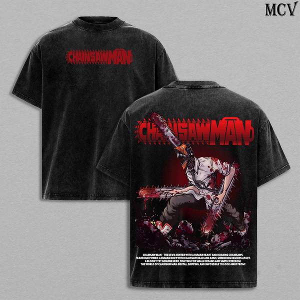 Battle Mode Denji Chainsaw Man – Vintage Washed Anime Graphic Tee