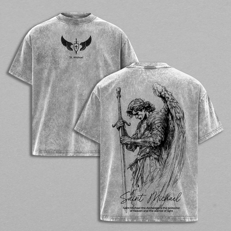 Saint Michael The Archangel x Flaming Sword T-Shirt, Sweatshirt, Hoodie Washed Christian Shirt, Aesthetic Clothes ,Scales of Justice , Jesus Tees, Christian Merch, Archangel Michael Tees ,Outfit Church