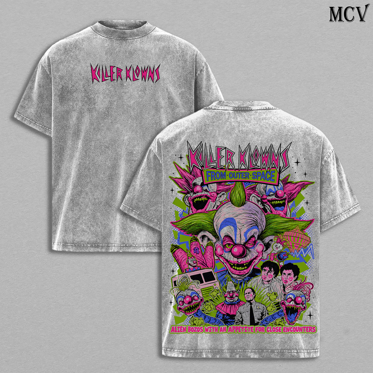 Killer Klowns from Outer Space Vintage Washed T-Shirt, Retro Horror Movie Graphic Tee, Faded Black Streetwear