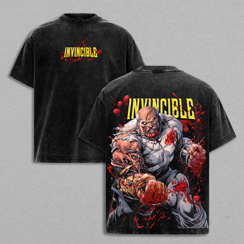 Conquest Invincible Anime Double Printed Vintage Washed Tee