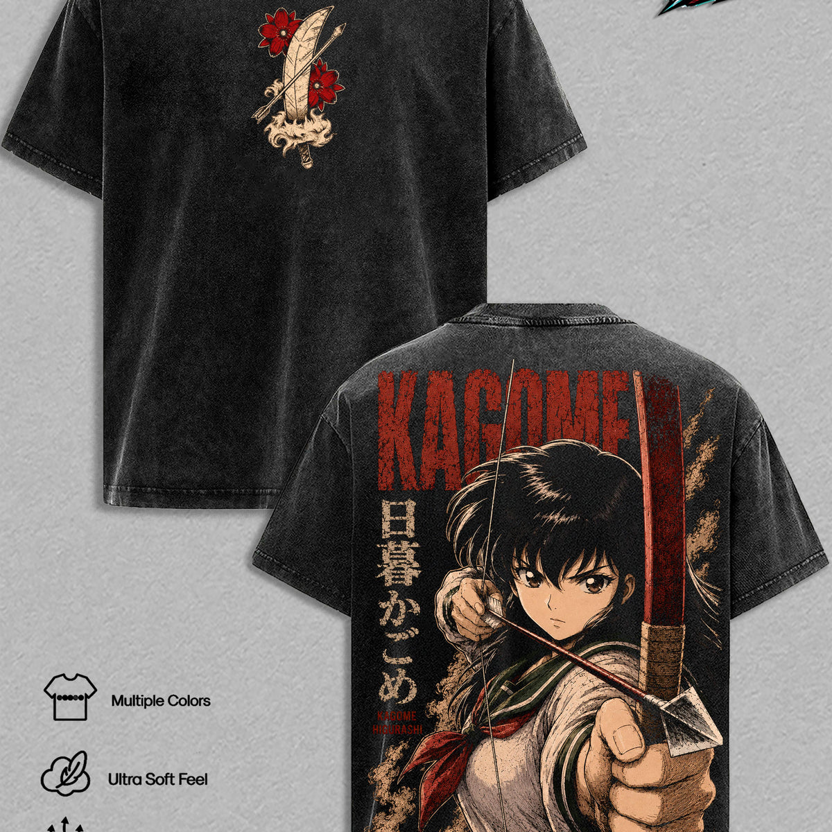 Kagome Higurashi Vintage Clothes Washed Anime Graphic Tee Manga Shirt Japan Anime T-Shirt Oversized Heavy Cotton Streetwear Top Apparel Classic Inuyasha Fan Gift for Men & Woman