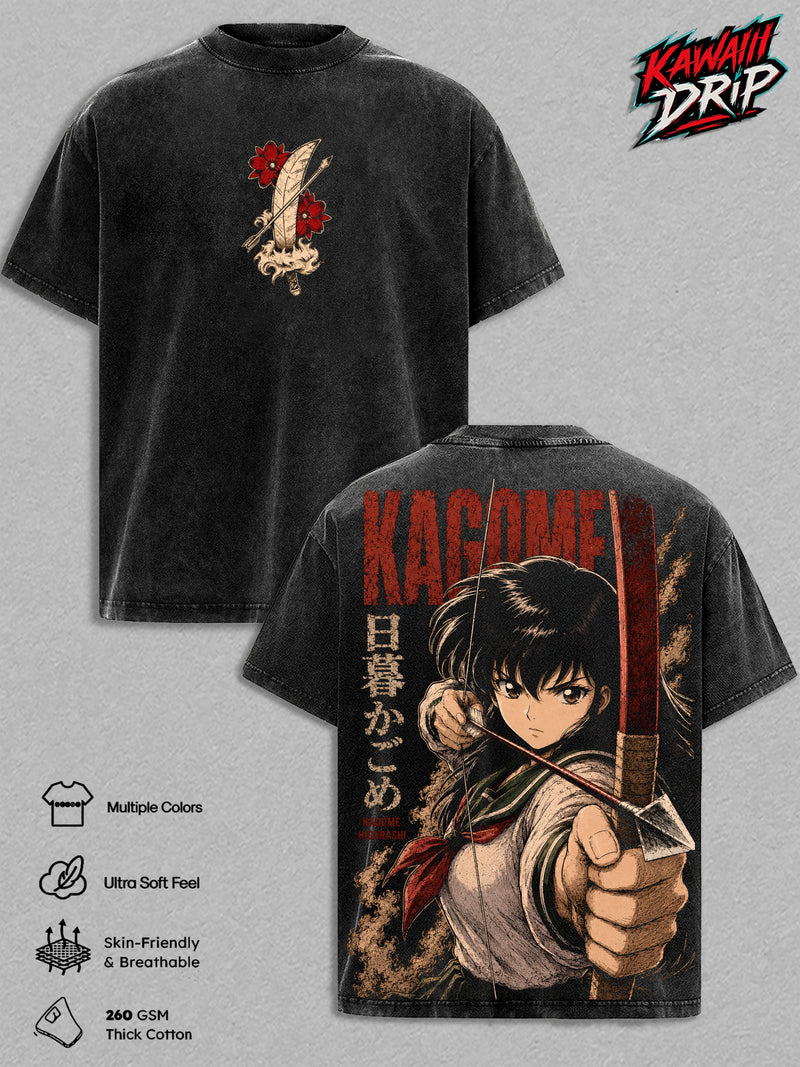 Kagome Higurashi Vintage Clothes Washed Anime Graphic Tee Manga Shirt Japan Anime T-Shirt Oversized Heavy Cotton Streetwear Top Apparel Classic Inuyasha Fan Gift for Men & Woman