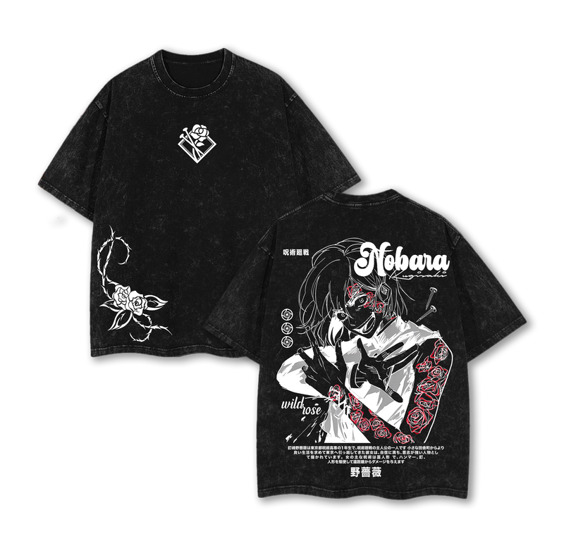 Nobara Kugisaki Jujutsu Kaisen Rose Graphic Vintage Washed Oversized T Shirt
