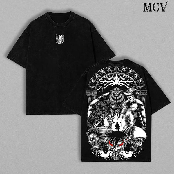Beast Titan Apocalypse – Attack on Titan Vintage Washed Heavyweight Cotton Anime Graphic T-Shirt Dark Streetwear