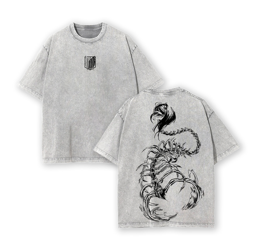 Demon Eren Yeager Attack On Titan Retro Vintage Unisex Oversize Anime Acid Washed Heavyweight Cotton Graphic Tshirt