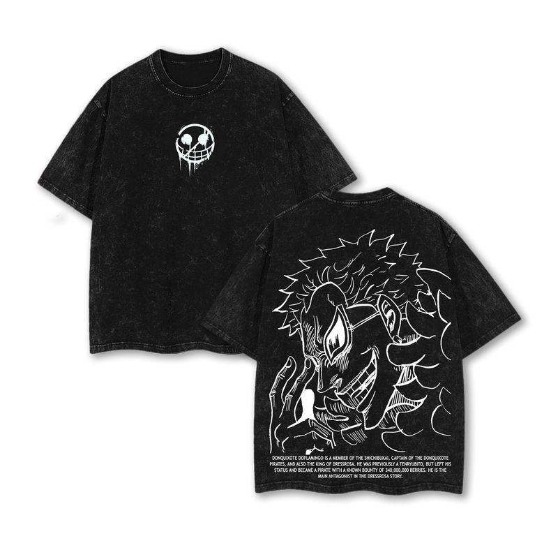 Doflamingo One Piece Anime Double Printed Vintage Washed Tee