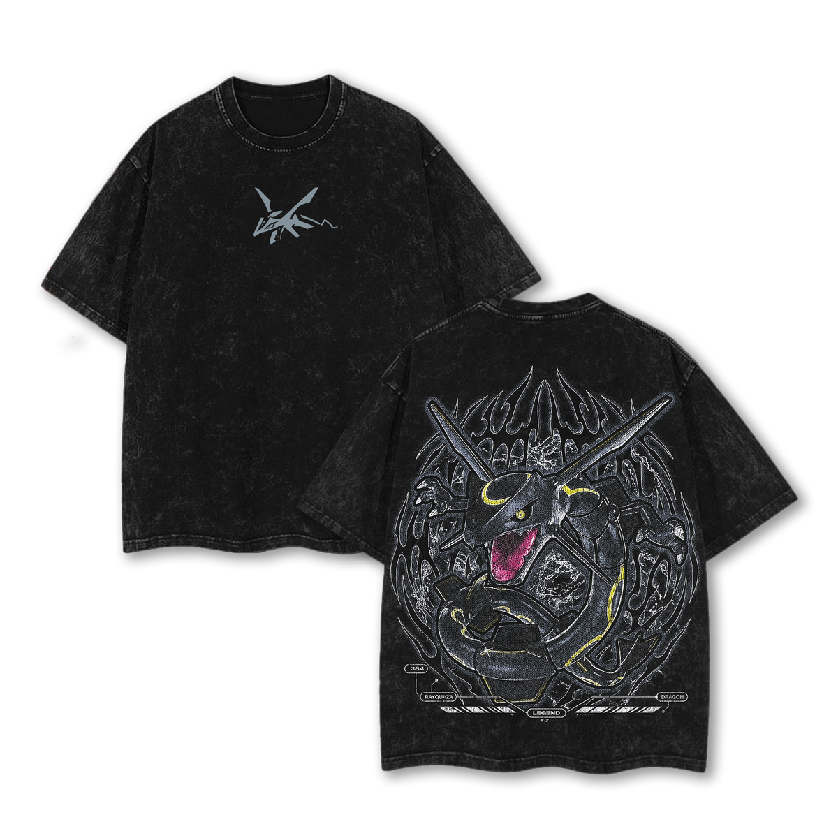Pokemon "Rayquaza" Vintage Unisex Oversize Anime Manga Acid Washed Heavyweight Cotton T-shirt