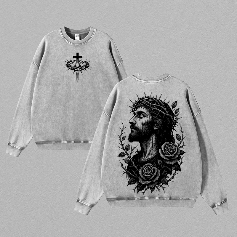 Jesus Crown of Thorns x Black Rose Tshirt & Hoodie Washed, God Apparel Tee, Jesus T-Shirt, Easter Streetwear, Christian Apparel Graphic Tees, Gym Pump Cover Christmas & Thanksgiving Outfit