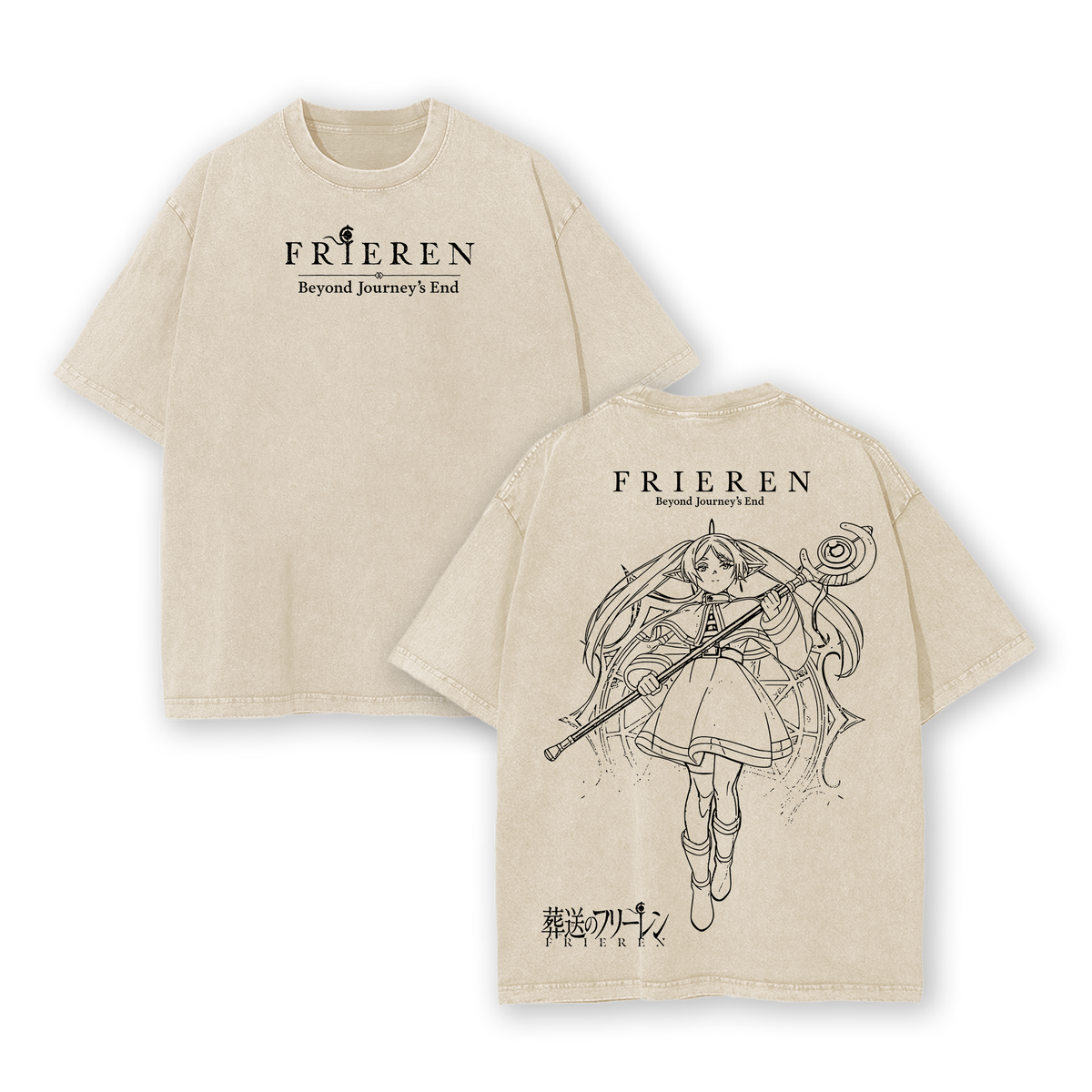 Frieren Tee Washed – Frieren Beyond Journey’s End Vintage Washed Heavy Cotton Oversized Anime Manga T-Shirt