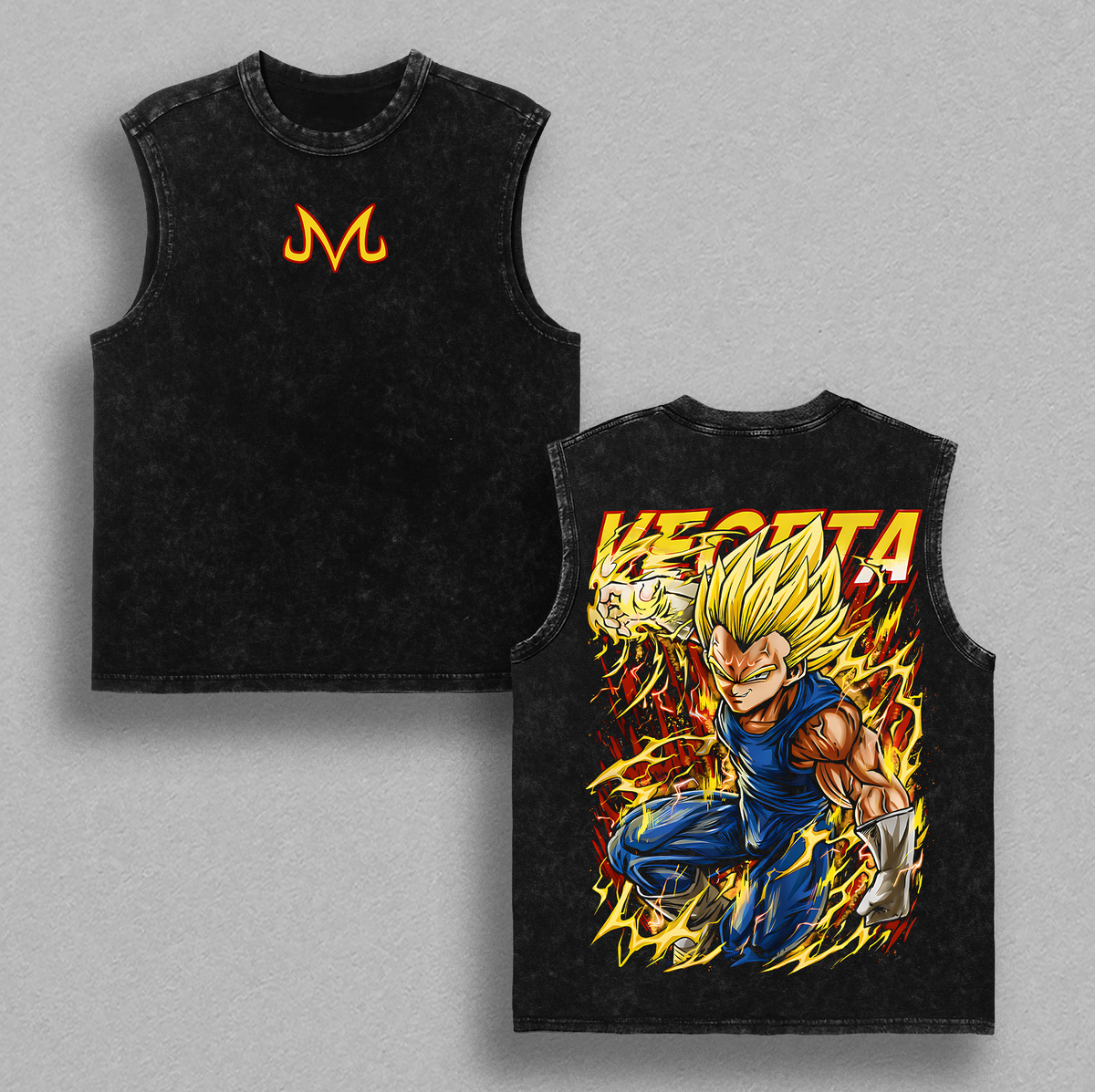Majin Saiyan Prince Warrior Lightning Power Anime Vintage Washed Oversized Tee Manga Fighter Graphic Japanese Anime Streetwear