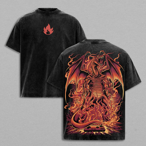 Pokemon "Charizard" Vintage Unisex Oversize Anime Manga Acid Washed Heavyweight Cotton T-shirt, graphic tee,anime lover , outfits men