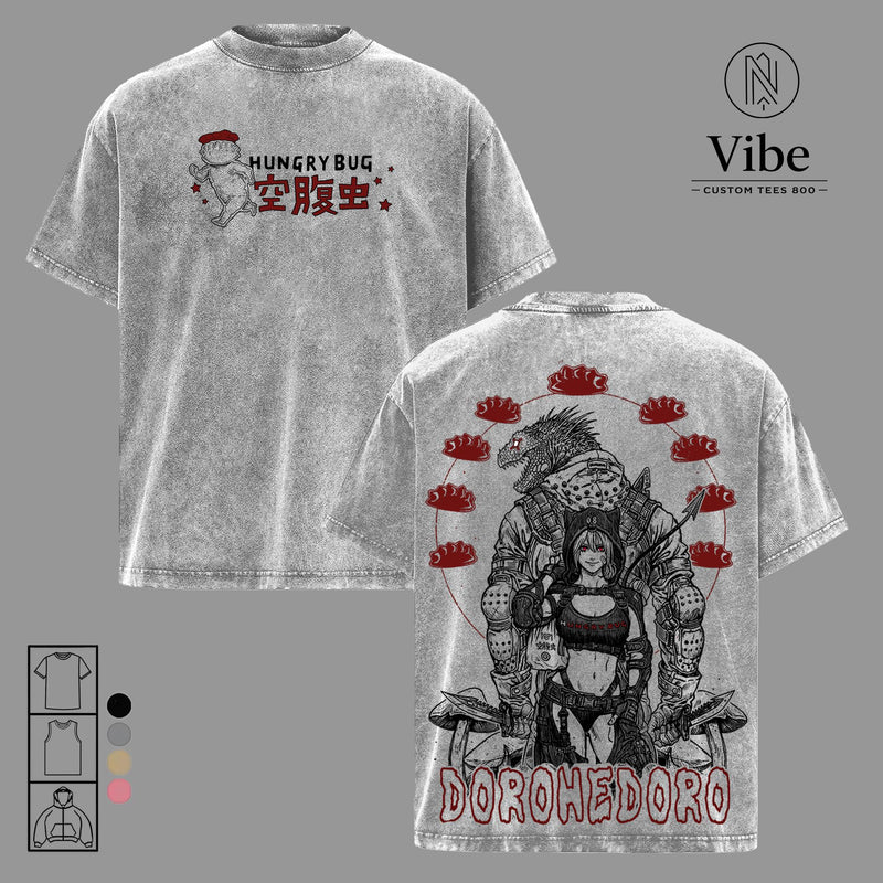 Dorohedoro Kaiman Vintage Washed Oversized Anime T-Shirt, Tank Top, Hoodie – Hungry Bug Graphic Tee, Caiman Nikaido Manga Streetwear, Dark Fantasy Japanese Anime Aesthetic Shirt, Unisex Vintage Graphic Tee
