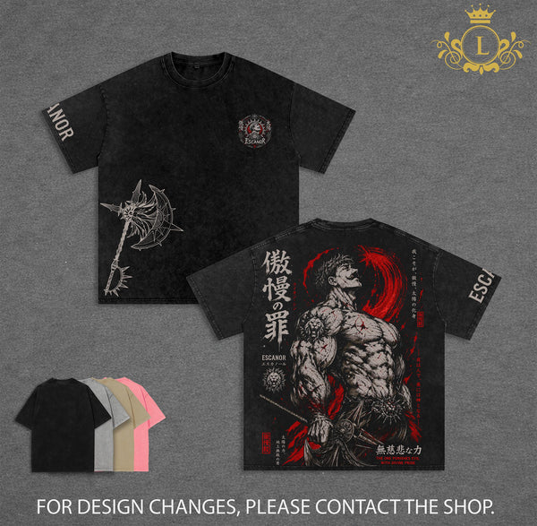Escanor Seven Deadly Sins Graphic Tee V2 Vintage Washed Oversized Heavyweight Cotton Anime Graphic Tee, Unisex Animecore Streetwear Gift for Escanor & Anime Fans