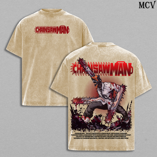 Battle Mode Denji Chainsaw Man – Vintage Washed Anime Graphic Tee