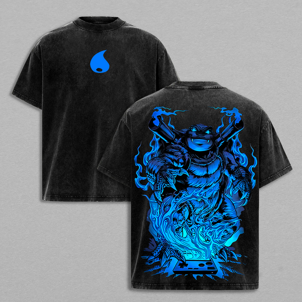 Retro Vintage Blastoise Water Type Pokemon S1 Vintage Unisex Oversize Anime Manga Washed Heavyweight Cotton T-shirt, Gift For Anime Fan, Anime Lover