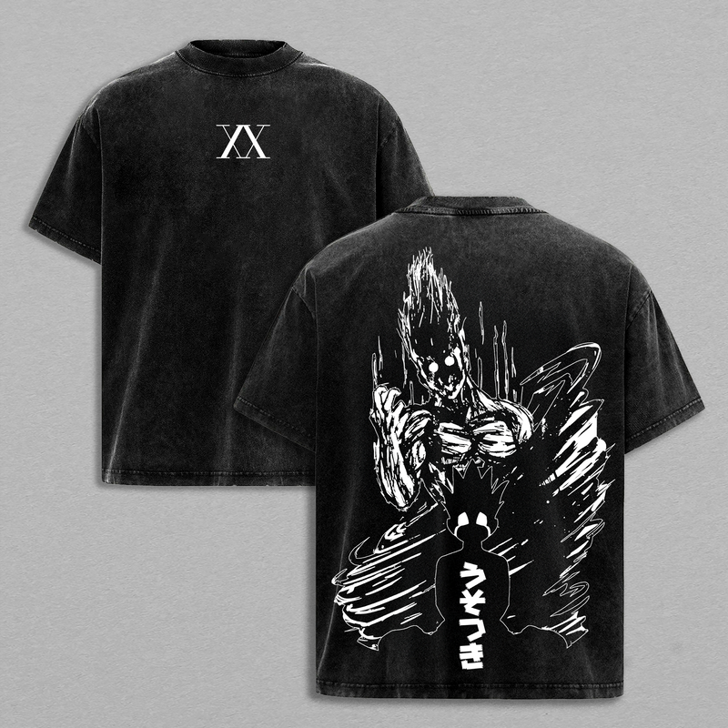 Hunter x Hunter Gon Freecs Range Anime Double Printed Vintage Washed Tee Unisex Oversize Heavyweight Cotton T-shirt for Anime Fans and Lovers