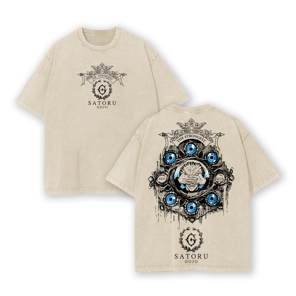 Gojo Satoru Six Eyes Jujutsu Kaisen T-Shirt - Vintage Washed Oversized