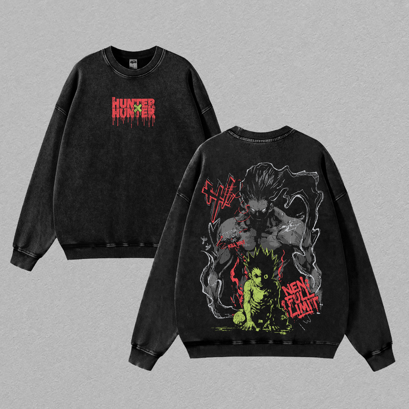 Gon Rage Unleashed Vintage Washed Oversized T-Shirt And Hoodie – Hunter x Hunter Dark Shonen Anime Graphic Tee, Heavyweight Cotton Unisex Streetwear Gift for Anime Fans