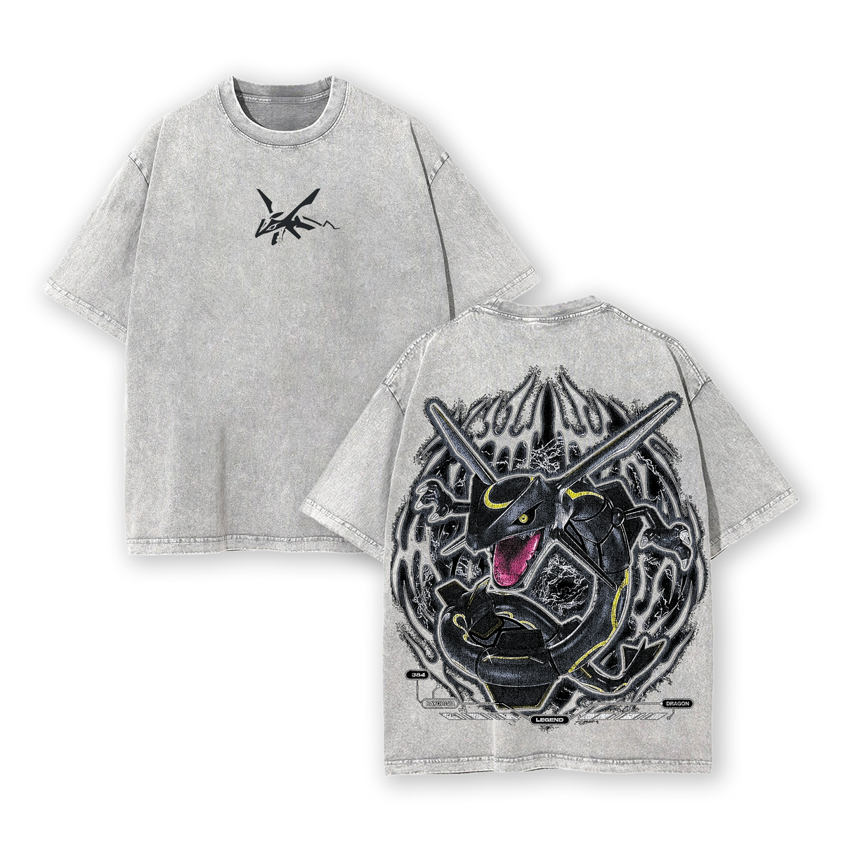 Pokemon "Rayquaza" Vintage Unisex Oversize Anime Manga Acid Washed Heavyweight Cotton T-shirt