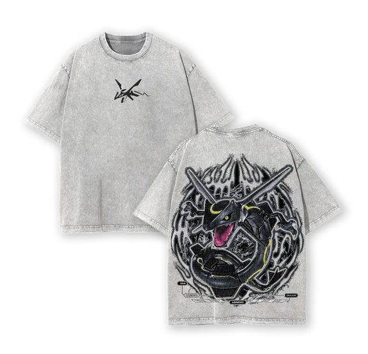 Pokemon "Rayquaza" Vintage Unisex Oversize Anime Manga Acid Washed Heavyweight Cotton T-shirt