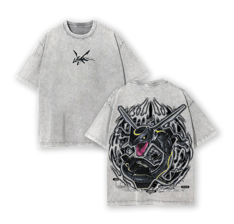 Pokemon "Rayquaza" Vintage Unisex Oversize Anime Manga Acid Washed Heavyweight Cotton T-shirt